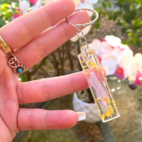 Bacon 🥓 & Gold Flakes Resin Art Keychain - Picture 5 of 11